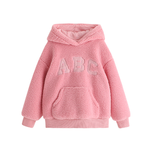 沫沫家童装女童洋气秋装加绒2026秋冬季新款儿童字母印花连帽卫衣