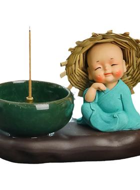 创意禅意香薰炉家居摆件树脂工艺品新款四不和尚办公桌线香盘香炉