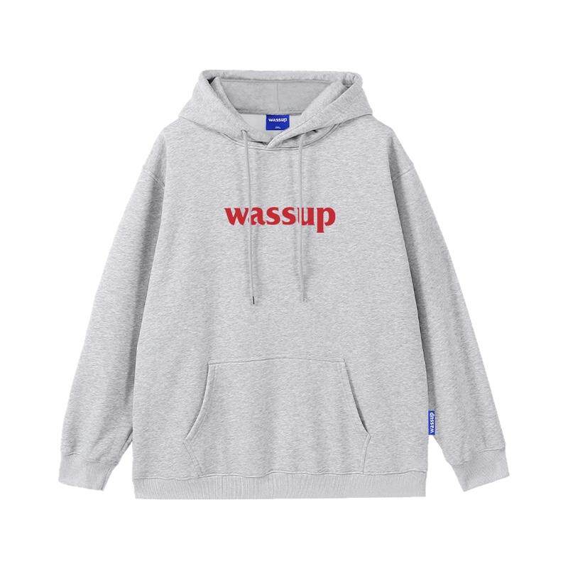 WASSUP潮牌字母灰色连帽卫衣女