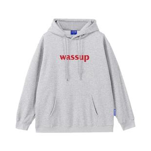 WASSUP潮牌基础字母印花灰色卫衣女秋冬2025新款美式情侣连帽上衣