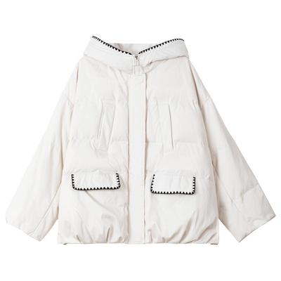 KEIKO高级感机绣锁边白色羽绒服