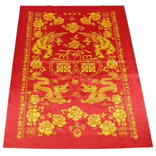 被面红白喜事老风俗大红结婚被面子龙凤全花被婚车挂红丝绸披红