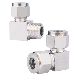 304不锈钢双卡套弯头终端外螺纹/中间接头90度直角弯通免焊接铜管