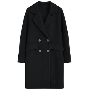 秋冬新款高端深灰色双面呢羊绒大衣女中长款小个子西装领毛呢外套