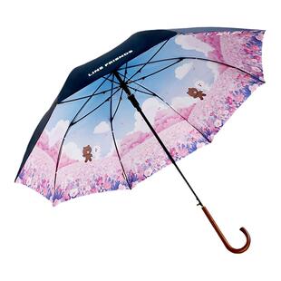 韩国LINE FRIENDS布朗熊长柄自动雨伞印花遮阳伞3段折叠伞晴雨伞