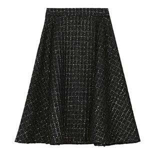 sdeer圣迪奥女装小香风套装复古高腰格纹A字伞裙S23481106