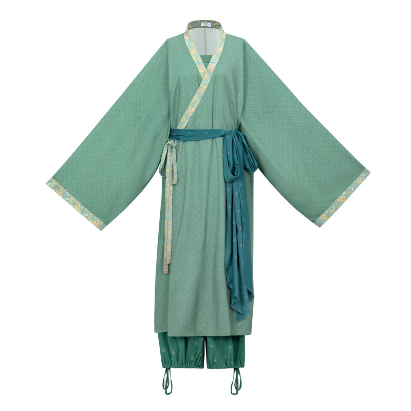花朝记｜青芜｜汉服西汉直裾襌衣灯笼裤绿色人棉日常简约松弛显瘦