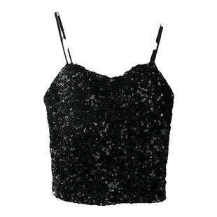 2023新款黑色亮片吊带背心女夏季性感辣妹修身显瘦外穿短款上衣潮