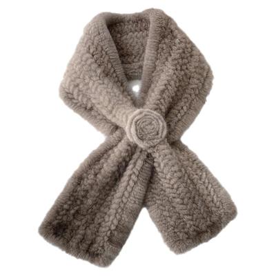 山茶花水貂手工编织纯色双面围巾