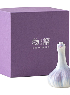 景德镇陶瓷结晶釉蒜鸟桌面摆件茶宠小玩意送朋友家居装饰品工艺品