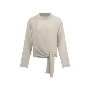 NON RESTRAIN莱赛尔天丝荡领收腰绑带上衣女肌理感A字半身裙套装