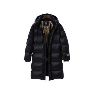 罗宾汉黑色金标90白鹅绒长款羽绒服情侣冬季通勤保暖百搭连帽外套