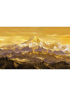 日照金山客厅挂画背有靠山沙发背景墙装饰画横幅金山风景山水壁画