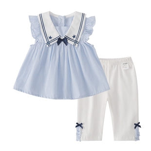 [7A抗菌]女童夏装套装宝宝夏天娃娃衫打底裤小童新款儿童洋气衣服