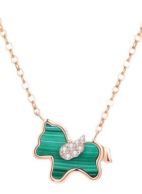 S925纯银锁骨链小绿马项链防过敏