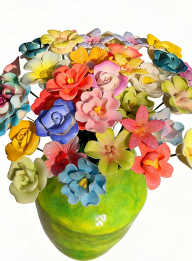 景德镇手工捏花牡丹陶瓷插花瓶