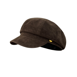 出口韩国大头围八角贝雷帽翻毛皮老钱风高级感画家帽鸭舌报童帽