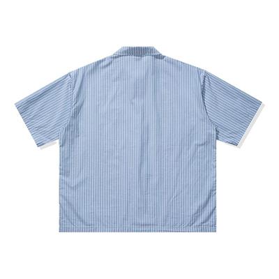五条杠美式休闲条纹短袖衬衫