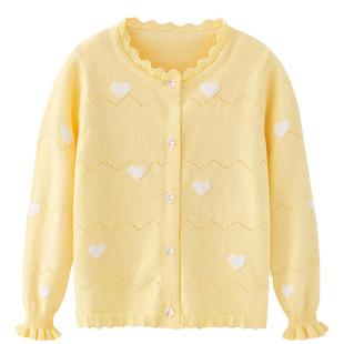 针织开衫薄款女童针织衫毛衣小女孩春秋纯棉毛线衣外套夏天空调衫