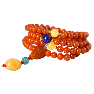 南红玛瑙手串108颗佛珠念珠项链满肉柿子火焰红男女本命年红手链