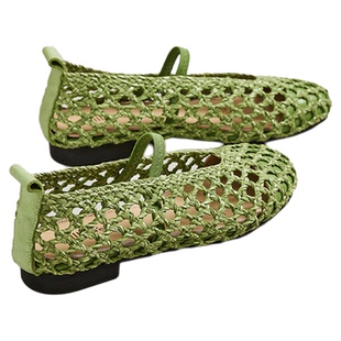 MILLIE'S/妙丽编织镂空透气小众平底凉鞋女夏浅口一字带圆头单鞋