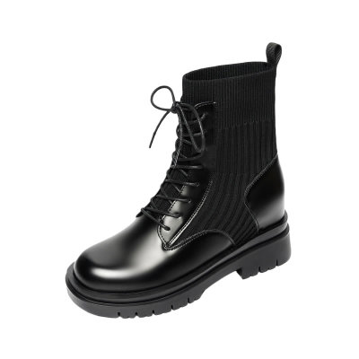 内增高8cm马丁靴女厚底英伦真皮短靴小个子显瘦袜靴秋冬加绒ins潮