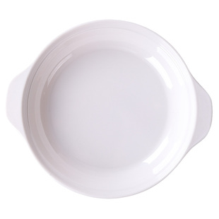 白色密胺盘子仿瓷餐具菜盘塑料圆盘碟子双耳鲍鱼盘深盘汤盘肠粉盘