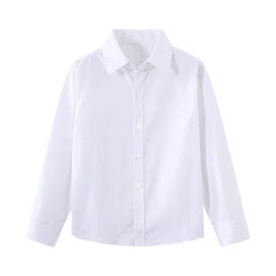 儿童白衬衫男童长袖纯棉秋季小学生校服长袖女童白色衬衣表演出服