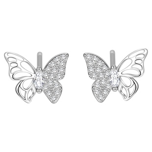 999纯银微镶锆石蝴蝶耳钉女2025新款轻奢耳骨钉高级感耳饰不过敏
