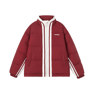 FORNINES撞色立领红色棉衣男女潮牌情侣面包服冬季加厚防寒服外套