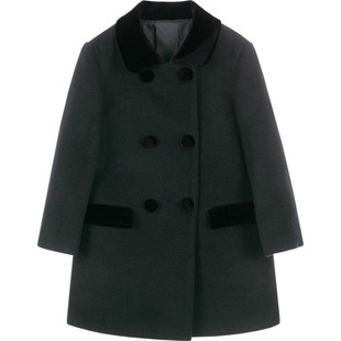 Toulejour女童气质外套保暖羊毛呢翻领双排扣换季清仓小A字摆大衣