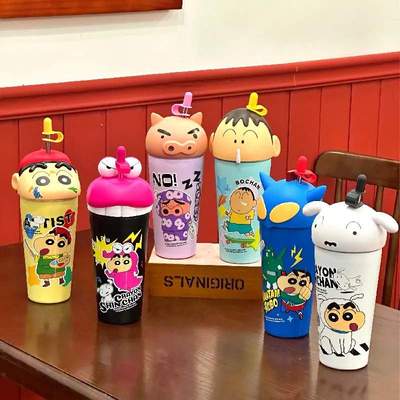 蜡笔小新保温杯男女生2024新款高颜值学生冰霸杯不锈钢儿童吸管杯