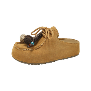 MILLIE'S/妙丽串珠勃肯鞋2026秋季新款外穿半包拖鞋女厚底袋鼠鞋