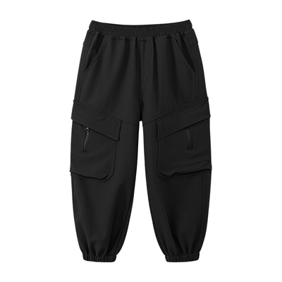 男童暖壳一体绒工装裤翻盖大口袋