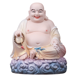 戴玉堂坐云弥勒像陶瓷大肚笑佛弥勒佛供奉家用招财德化白瓷摆件