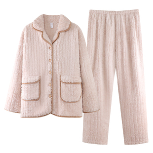 睡衣女款冬季珊瑚绒加厚加绒保暖秋冬款法兰绒高级感轻奢风家居服