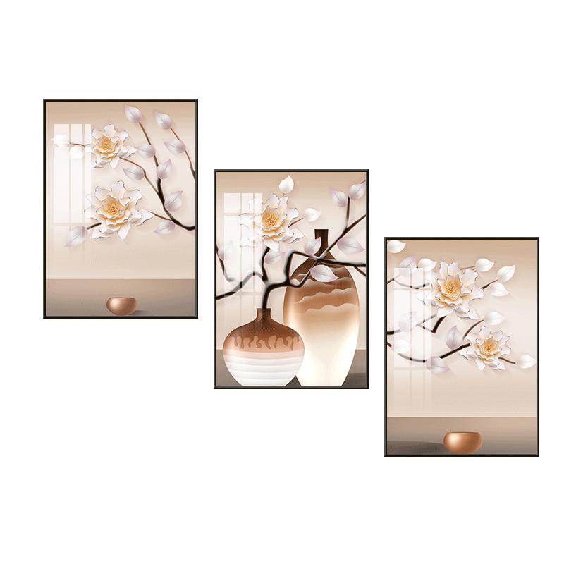 中式花瓶楼梯口间装饰画楼道三联挂画客厅玄关走廊复式过道墙壁画