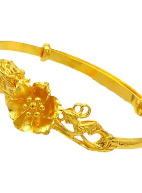 越南沙金手镯女纯沙金色正品999镀黄金仿泰国金镯子久不掉色首饰