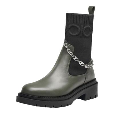 接吻猫秋冬牛皮厚底切尔西靴