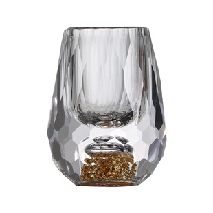 金箔水晶切面白酒杯套装家用玻璃小号一口杯刻度带把分酒器杯架