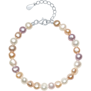 周六福淡水珍珠手链女彩色珍珠手饰S925银优雅新年礼物送女友