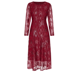 马天奴女装春秋新款红色蕾丝绣花连衣裙收腰显瘦婚庆礼服礼裙时尚