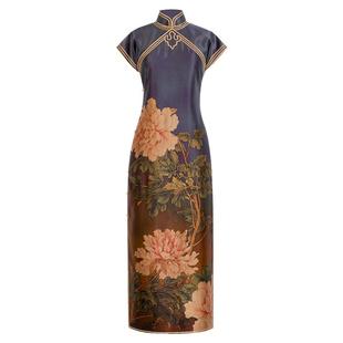 醉赏洛城丨一城风絮丨真丝重缎香云纱三角襟印花小盖袖旗袍女