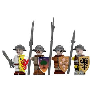 中古城堡中世纪战争民兵士兵第三方拼装积木人仔玩具N322-N325