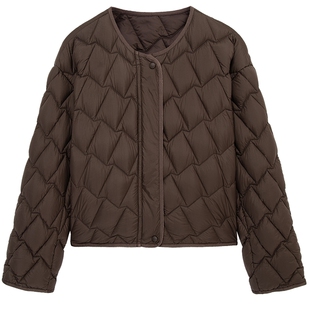 MESUX米岫25冬量感暖核翠峰绒鸭绒菱格纹短款圆领羽绒服MNWUL514