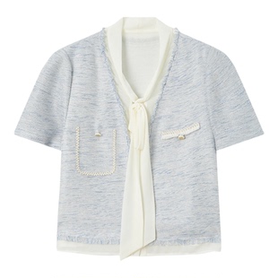 FINITY菲妮迪衬衫2026年春季新款简约飘带领设计感优雅短袖上衣女