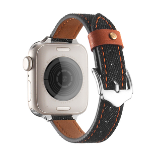 适用iwatchs9手表带牛仔s8s7女款s10苹果手表s6s5真皮小众iwatchse手表带11高级感applewatchs9表链4夏天腕带
