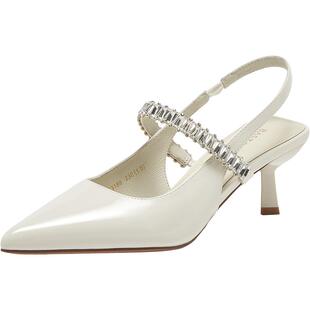 百思图夏季商场新款通勤尖头细高跟女包头后空凉鞋F3189BH5