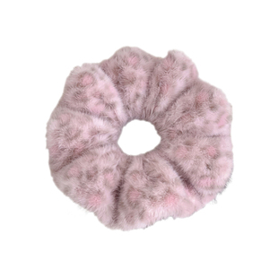 韩国东大门粉色豹纹毛绒大肠发圈女超大丸子头低马尾头绳秋冬头饰