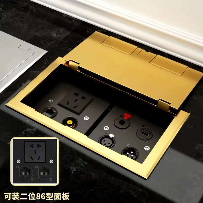 舞台专用地插开启式升降地插五孔网络话筒音频全铜防水多媒体地插